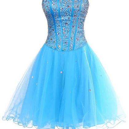 Blue Tulle Homecoming Dress,crystal And Beaded..