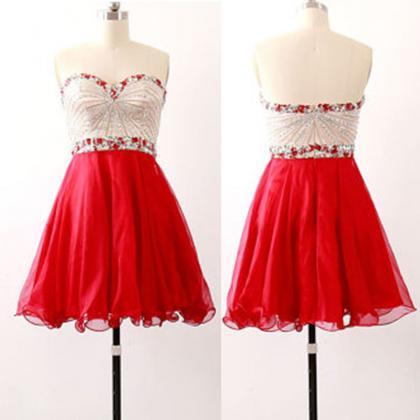 Sexy Red Prom Dress,tulle Beaded Prom Gown,short..
