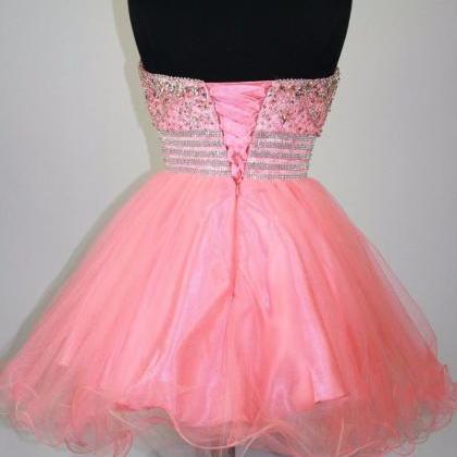Amazing Pink Homecoming Dresses, Organza Strapless..