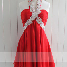 Red Short Prom Dress, Halter Prom Dress,..