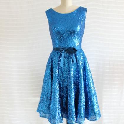 Sequin Knee-length Bridesmaid Dress, Blue..