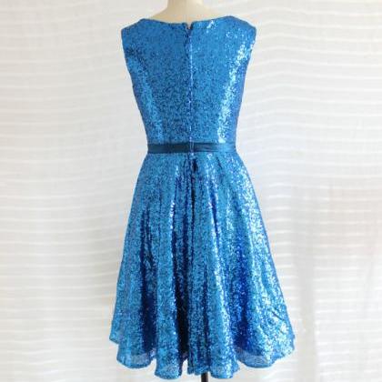 Sequin Knee-length Bridesmaid Dress, Blue..