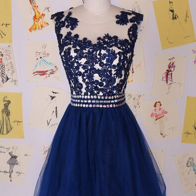 Short Prom Dresses, Blue Lace Party Gown,pretty..