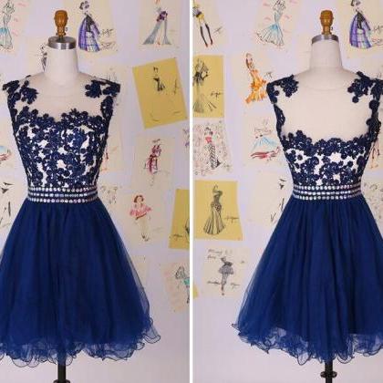 Short Prom Dresses, Blue Lace Party Gown,pretty..