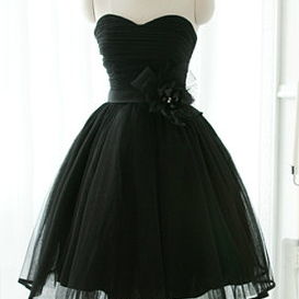 Ball Gown, Sweetheart Black Short Prom Dresses..