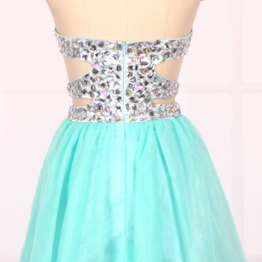 Ball Gown, Sweetheart Beaded Short Blue Prom..