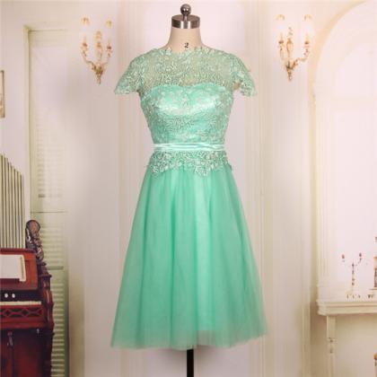 Sweetheart Cap Sleeves Ball Gown, Lace Short Prom..