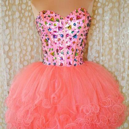 Sweetheart Beaded Sleeves Ball Gown,tulle Coral..
