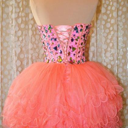 Sweetheart Beaded Sleeves Ball Gown,tulle Coral..