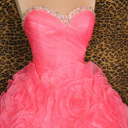 Watermelon Pink Sweetheart Ball Gown,organza Short..