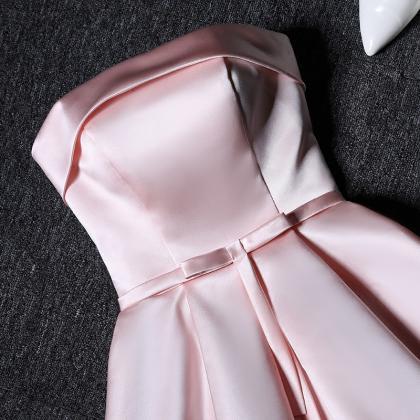 Pink Satin Scoop Short Homecoming Dress, A Line..