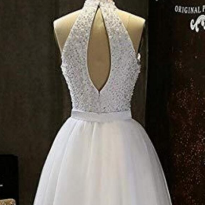 Sexy White Tulle Beaded Short Homecoming Dress, A..