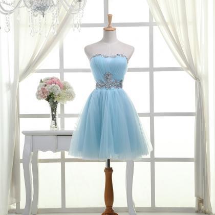 Sweetheart Blue Prom Dresses,cute Tulle Prom..