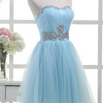 Sweetheart Blue Prom Dresses,cute Tulle Prom..