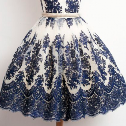 Vintage Prom Dress, Blue Prom Gowns, Mini Short..