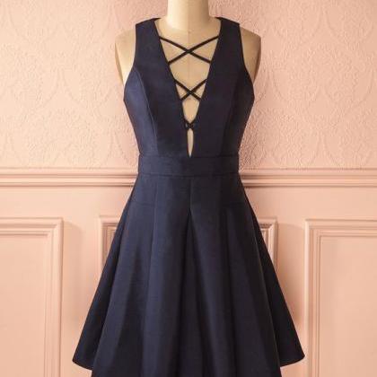 Vintage Prom Dress, Navy Blue Prom Gowns, Mini..