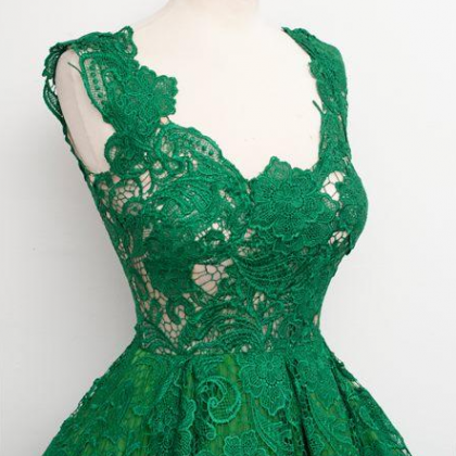 Green Prom Party Dress, Real Sample Lace Ball Gown..