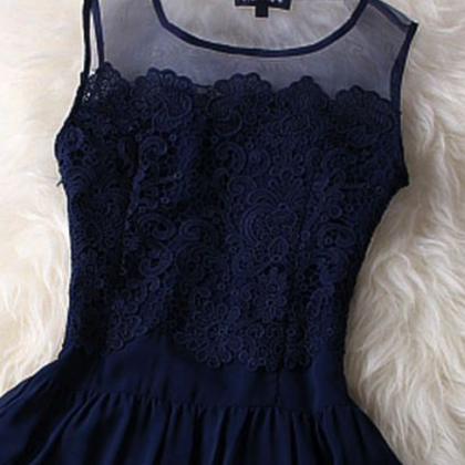 Princess Navy Homecoming Dresses,lace Appliqued..