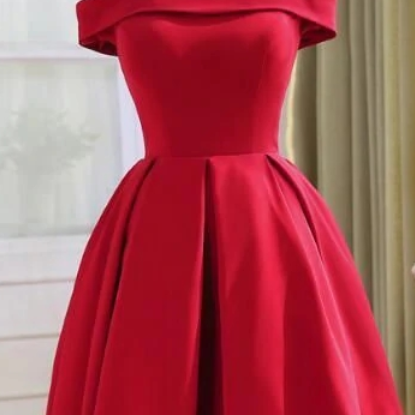 Beautiful Red Satin Tea Length Off Shoulder Party..