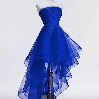 Tulle With Lace Applique High Low Party Dress,..