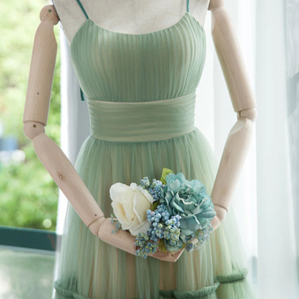 Simple A-line Tulle Green Short Prom Dress, Tulle..