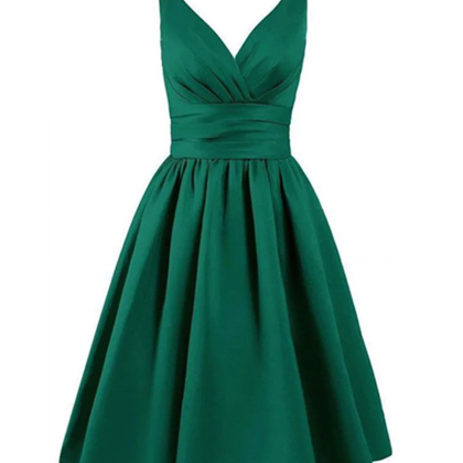 Short Green Satin Prom Dresses, Short Green Satin..