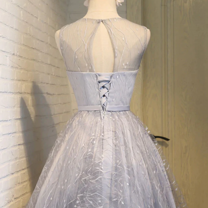 Shiny Silver Gray Short Lace Prom Dresses, Silver..