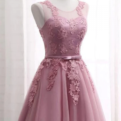 Short Pink Lace Prom Dresses, Short Pink Lace..