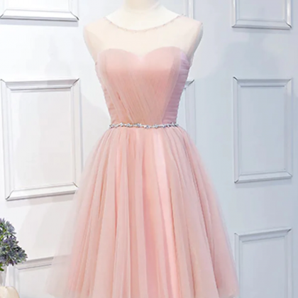 Elegant Short Pink Tulle Prom Dresses, Short Pink..
