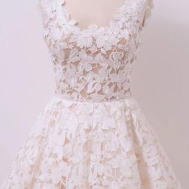Ivory White Lace Short Prom Dress, Cute Lace..