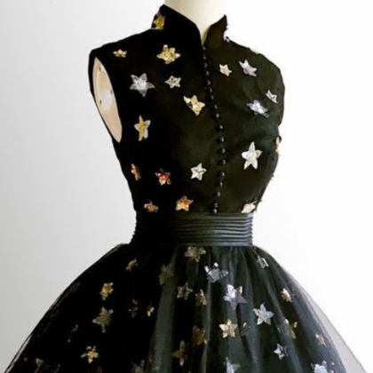 Cute Black Prom Dress, Short Appliques Prom Dress,..