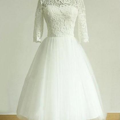 White Short Sleeve Wedding Dress,appliques Lace..