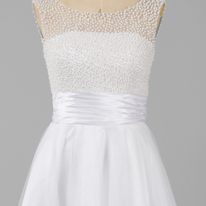 Pearl Beaded White Homecoming Dresses, Romantic..