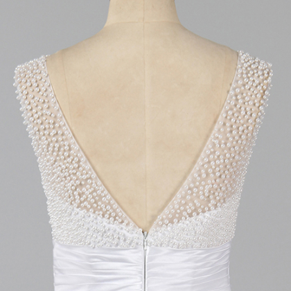 Pearl Beaded White Homecoming Dresses, Romantic..