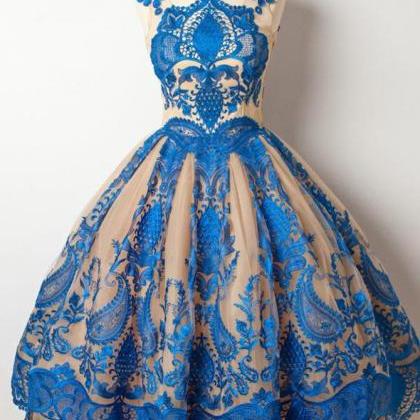 Vintage Homecoming Dress, Royal Blue Appliques..