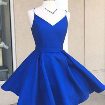 A-line Homecoming Dress, Spaghetti Straps Blue..