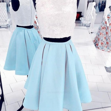 Colorful Lace Babyblue Two Pieces Short Homecoming..