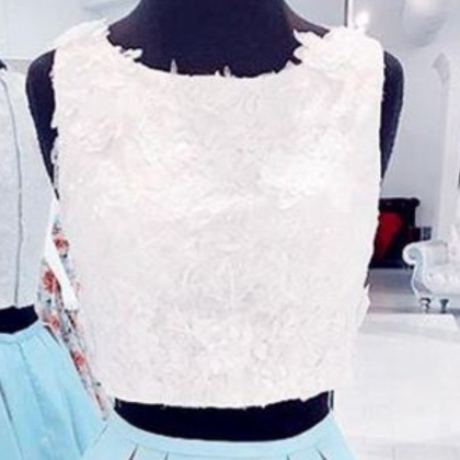 Colorful Lace Babyblue Two Pieces Short Homecoming..