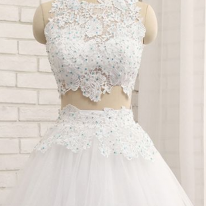 White Tulle Short Two Pieces Homecoming Dress,..