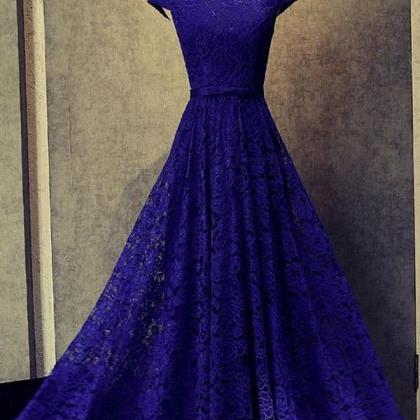 Royal Blue Lace Floor Length Prom Dress,off..