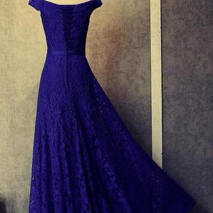 Royal Blue Lace Floor Length Prom Dress,off..