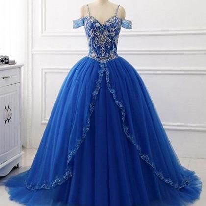 Charming Sweetheart Off The Shoulder Blue Sequin..
