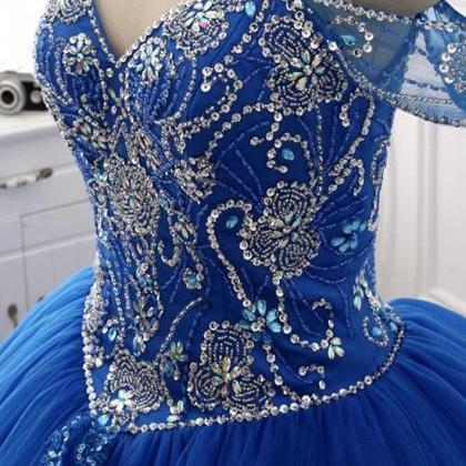 Charming Sweetheart Off The Shoulder Blue Sequin..