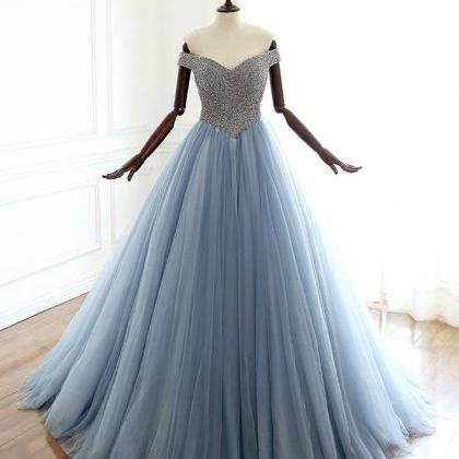 Stunning Dusty Blue Luxurious Beaded Prom..