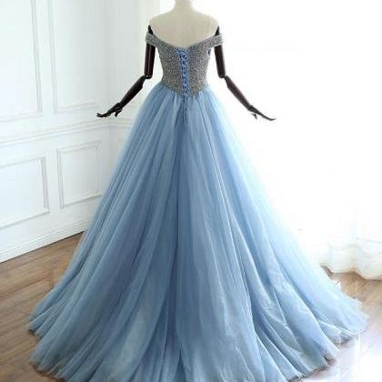 Stunning Dusty Blue Luxurious Beaded Prom..