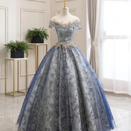 Blue Bridal Dress, Chic Ball Gown Dress, Pomp..