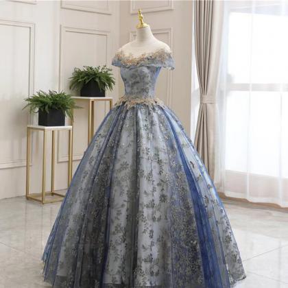 Blue Bridal Dress, Chic Ball Gown Dress, Pomp..