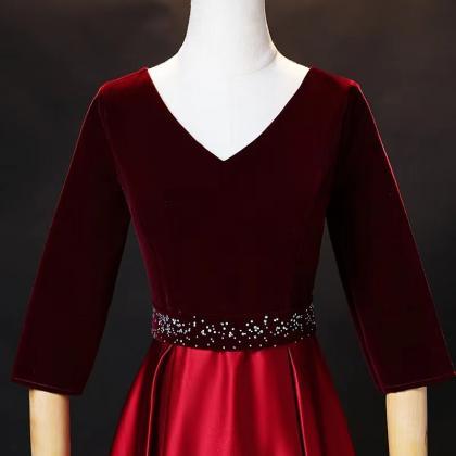 V-neck Prom Dress, Red Evening Dress,elegant Party..
