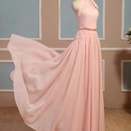 Light Pink Halter Long Formal Dress..