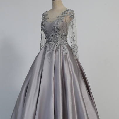 Long Sleeve Formal Prom Dress, Modest Beautiful..